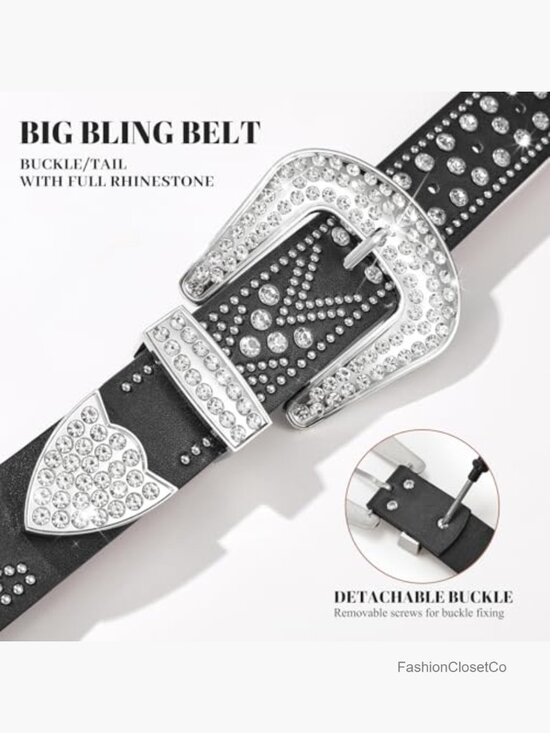 Studded Rhinestone Leather Western Belt for Jeans main image 2